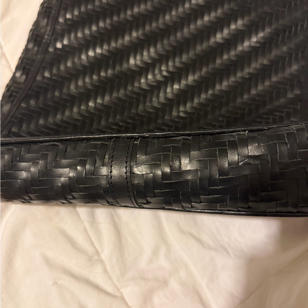 Handmade by artisans Black LEATHER Woven Tote Bag BEMBIEN - Picture 6 of 7